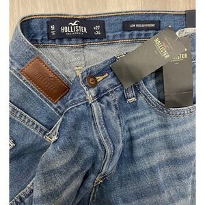 Hollister Boyfriend Jeans Womens 27x24 Low Rise Distressed Roll Cuffs Blue Light